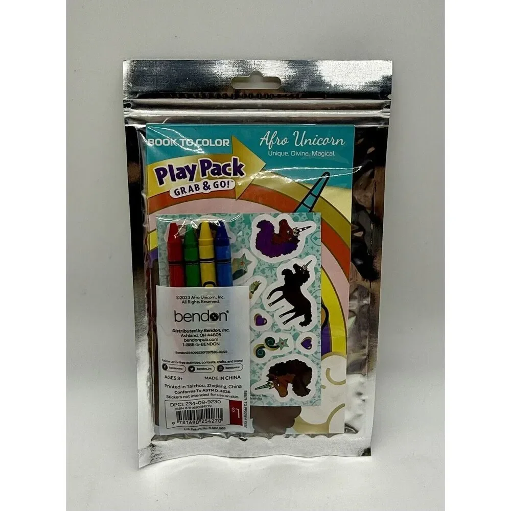 5 Afro Unicorn Grab & Go‎ Play Pack Crayons Stickers Coloring Books Party Favors